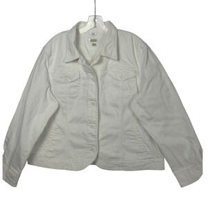 Vintage Talbots Womens White Denim Jacket Stretch Classic Fit XL